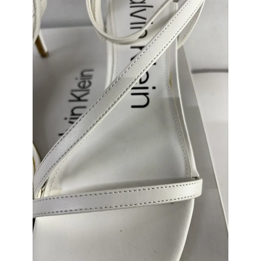 Calvin Klein Women's Iryna White Ankle Strappy White Faux Leather Heels Size 10M - Picture 6 of 9